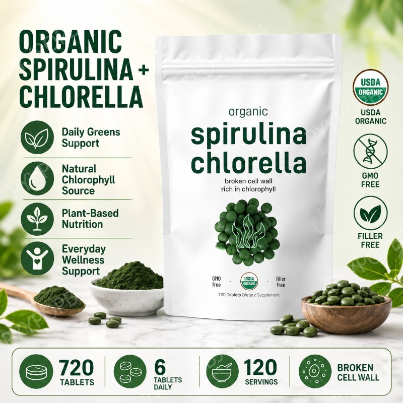 Spirulina Tablet Organic - Biologische Spirulina Chlorella Tabletten Dagelijkse Groene
